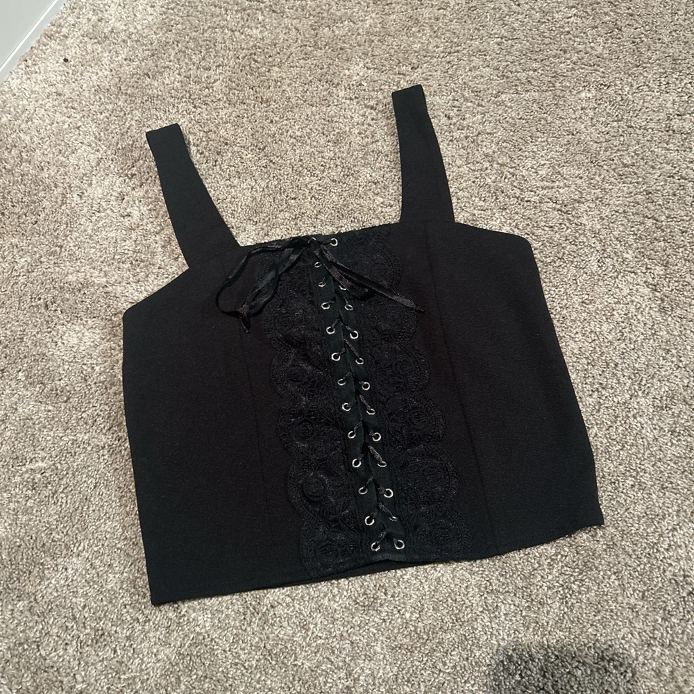 Elegant Black Lace-Up Women's Top